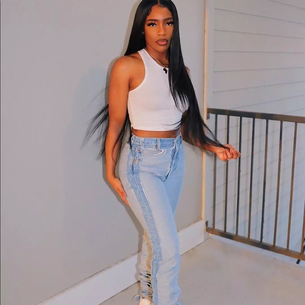 Reverse denim jeans